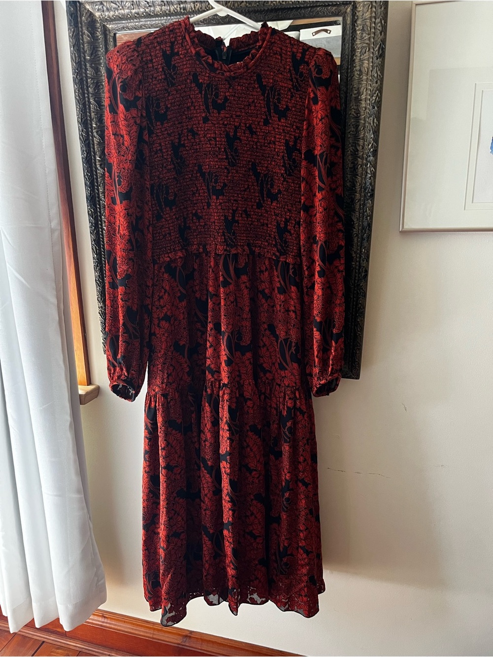 Aritzia Red and Black Floral Midi Dress